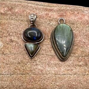 Two Sterling Silver Natural Labradorite Pendants